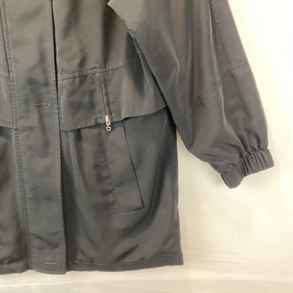 Fleet Street Hooded Rain Jacket Parka Women Size S Black Lightweight Zip Snap - Picture 5 of 12